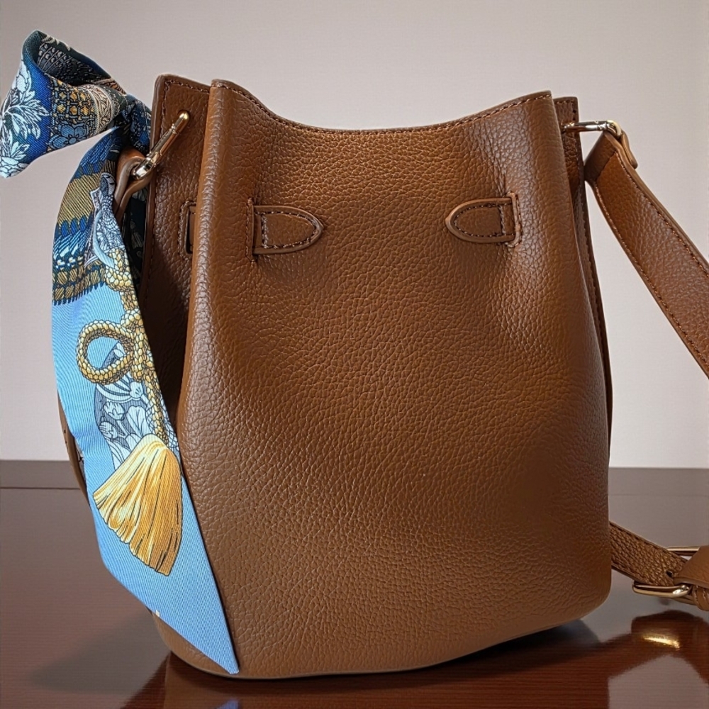 SALE!! Brown Lychee Bucket, Turn-Lock, Scarf and Charm by Purple & Lilac Co  NWT - Picture 6 of 8